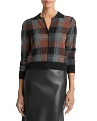 ヴィンス レディース アウター カーディガン ポロシャツ Vince Check Plaid Cashmere Polo Cardigan CocaoDark Heather ヘザーのサムネイル