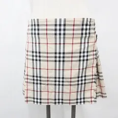 バーバリー ロンドン BURBERRY LONDON スカート プリーツスカート ラップ フリンジ ミニ チェック ベルト ベージュ 黒 赤 白 ブラック レッド ホワイト 40 ☆AA★
