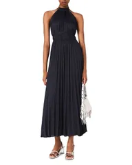 マージュ レディース トップス ワンピース プリーツ サテン マキシ Maje Pleated Satin Maxi Dress Exclusive Navy ネイビー