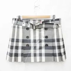 バーバリー ロンドン BURBERRY LONDON スカート プリーツスカート ラップ ダブル ミニ チェック ラメ ベルト 黒 グレー ブラック 42 ☆AA★