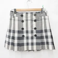 バーバリー ロンドン BURBERRY LONDON スカート プリーツスカート ラップ ダブル ミニ チェック ラメ 黒 グレー ブラック 38 ☆AA★
