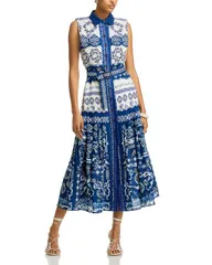 サローニ レディース トップス ワンピース ミディ リネン SALONI Nya Linen Midi Dress Riviera Placement