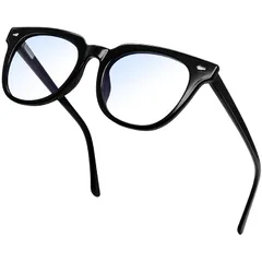 【新品】 [KANASTAL] ブルーライトカット メガネ UV400 UVカット 超軽量 TR90フレーム ウェリントン型 パソコン用メガネ PC作業 伊達眼鏡 度なし 黒縁 透明レンズ メンズ レディース おしゃれ 男女兼用 (明るいブラック)