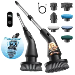 新品 電動お掃除ブラシ バスポリッシャー 浴室掃除用ブラシ IPX7防水シャワースクラバー ヘッド7個付き 伸縮可能なロングハンドル 2段階の電動お掃除ブラシ バスルーム/床/キッチン用