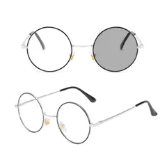 【新品】 [REONAS] 丸メガネ ブル―ライトカット 調光変色 ラウンドメガネ ファッション 眼鏡 デスクワーク/外出 PCメガネ 丸(黒×シルバー)