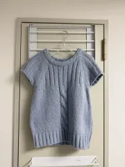 ケーブル編み 半袖ニット スカイブルー