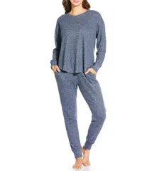 パピネール レディース アンダーウェア ナイトウェア ニット Papinelle Waffle Textured Long Sleeve Scoop Neck Knit Lounge Set Steel Blue ブルー