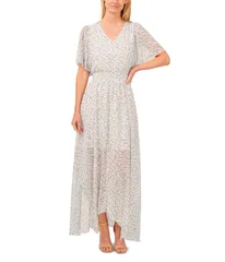 セセ レディース トップス ワンピース シャーリング マキシ CeCe Smocked Waist Flowy Sleeve Maxi Dress New Ivory アイボリー