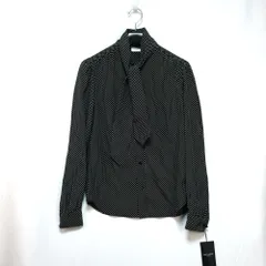 SAINT LAURENT PARIS サンローラン パリ ポルカドット リボン シルク ブラウス シャツ ブラック ホワイト 36サイズ 650235 Y6C45 新品未使用のサムネイル