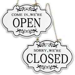 TOMOTHY 오픈 클로즈 간판 목제 매달아 세련된 아메리칸 open close 플레이트 오픈 간판 미국 잡화 영업중 간판 리버시블 화이트 블랙 [화이트/문자 블랙]