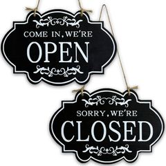 TOMOTHY 오픈 클로즈 간판 목제 매달아 세련된 아메리칸 open close 플레이트 오픈 간판 미국 잡화 영업중 간판 리버시블 블랙 화이트 [블랙/문자 화이트]