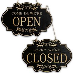 TOMOTHY 오픈 클로즈 간판 목제 매달아 세련된 아메리칸 open close 플레이트 오픈 간판 미국 잡화 영업중 간판 리버시블 블랙 내츄럴 [블랙/문자 내츄럴]