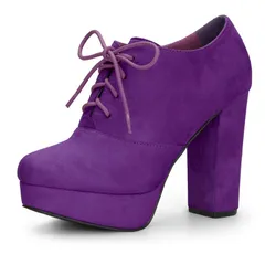 アレグラ ケー レディース シューズ ブーツ・レインブーツ プラットフォーム レース ヒール ALLEGRA K Womens Platform Chunky Heelace Up Booties Purple パープル