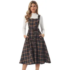 アレグラ ケー レディース トップス ワンピース ヴィンテージ A ライン オーバーオール ノースリーブ ALLEGRA K Plaid Overall Dress for Womens Vintage Sleeveless ALine Pinafore Dr