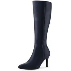 アレグラ ケー レディース シューズ ブーツ・レインブーツ ヒール ALLEGRA K Womens Higheels Pointed Toe Stiletto Heel Knee High Boots Navy Blue ネイビー