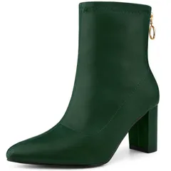 アレグラ ケー レディース シューズ ブーツ・レインブーツ アンクル ヒール ALLEGRA K Womens Pointy Toe Back Zip Block Heel Ankle Boots Dark Green グリーン