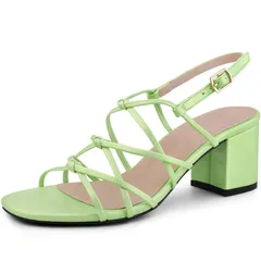 アレグラ ケー レディース シューズ パンプス サンダル アンクル ヒール ALLEGRA K Womensquare Toe Knots Ankle Strap Chunky Heelsandals Lime Green ライム