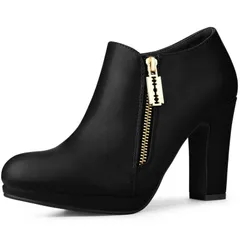 アレグラ ケー レディース シューズ ブーツ・レインブーツ プラットフォーム アンクル ヒール ALLEGRA K Womens Platform Round Toe Chunky Heelss Ankle Booties Black ブラック