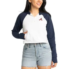 アンブランデッド レディース アウター ジャケット・ブルゾン クロップド パーカー Unbranded Womens Lusso White Atlanta Braves Jane Raglan QuarterZip TriBlend Cropped Pull