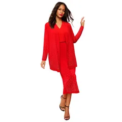 ロアマンズ レディース アウター ニット・セーター プラスサイズ カーディガン Roamans Womens Plusize Ultrasmooth Fabric Long Sleeve Cardigan Red Rhinestone Ombre レッド