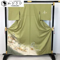 訪問着 飛翔鶴に松 波模様 金彩 呉竹鼠色 K-5701