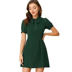 アレグラ ケー レディース トップス ワンピース ALLEGRA K Womens Bow Tie Keyhole Neck Short Sleevelegant Dress Dark Green グリーン