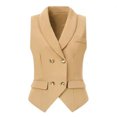 アレグラ ケー レディース アウター ジャケット・ブルゾン ノースリーブ コート ALLEGRA K Womenshawlapel Sleeveless Button Racerback Suit Waistcoat Khaki カーキ