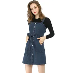 アレグラ ケー レディース トップス ワンピース A ライン デニム ジーンズ ALLEGRA K Womenspring Summer Adjustable Strap Aline Jeans Denim Dress Dark Blue ブルー