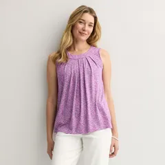 クロフト＆バロー レディース トップス Tシャツ プリーツ Womens Croft Barrow Pleated Tank Topurple Inky Foliage パープル