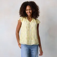 LC Lauren Conrad レディース トップス シャツ Vネック フリル Womens LC Lauren Conrad Ruffle VNeck with Trim Top Yellowildflower イエロー