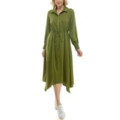 ニコルミラー レディース トップス ワンピース シャツ Womens Nicole Miller Tie Waist Shirt Dress Olive オリーブのサムネイル