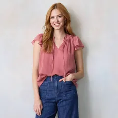 LC Lauren Conrad レディース トップス シャツ Vネック フリル Womens LC Lauren Conrad Tie Front Ruffled VNeck Shell Century Pink ピンク