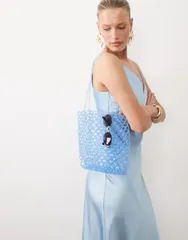 エイソス レディース バッグ ASOS DESIGN beaded tote bag in light BLUE ブルーのサムネイル