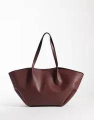 エイソス レディース バッグ ASOS DESIGN pinched seam bonded tote Burgundy バーガンディのサムネイル