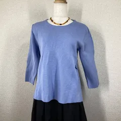自由区 ミラノリブニット スカイブルー 38 M バックフレア セーター コットンアセテート 七分袖 春夏 オンワード 水色 美品 洗える
