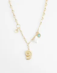 エイソス レディース アクセサリー ネックレス・チョーカー・ペンダントトップ アシンメトリー レース ASOS DESIGN asymmetric necklace with sealife charms tone GOLD ゴールド