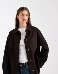 エイソス レディース アウター ジャケット・ブルゾン コットン ASOS DESIGN oversized cotton Harrington jacket in chocolate チョコレートのサムネイル
