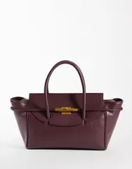 エイソス レディース バッグ ASOS DESIGN belted hardware grab handle tote Burgundy バーガンディのサムネイル
