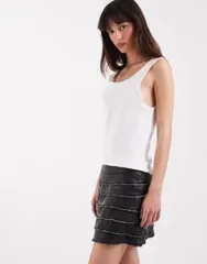 オールセインツ レディース ボトムスカート フリル ミニ レザー AllSaints Emara Lea layered leatheruffled mini skirt black ブラック