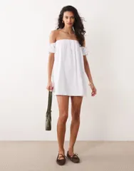 エイソス レディース トップス ワンピース ミニ オフショルダー ASOS DESIGN offshoulder mini dress WHITE ホワイト