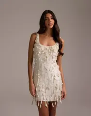 エイソス レディース トップス ワンピース ミニ ASOS DESIGN pearl allover embellished mini dress IVORY アイボリー
