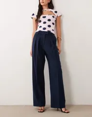 エイソス レディース ボトムス カジュアルパンツ ワイドレッグ ASOS DESIGN tailored wide leg pants with pleat detail navy ネイビー