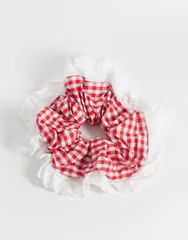 miu miu ギンガムチェック シュシュ レッド 美品 - メルカリ