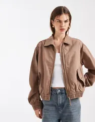 エイソス レディース アウター コート コットン ジャケット ASOS DESIGN washed cotton bomber jacket Brown ブラウンのサムネイル