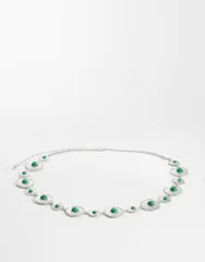 エイソス レディース アクセサリー ベルト ASOS Curve ASOS DESIGN Curve waist and hip green stone set chain beltone SILVEのサムネイル