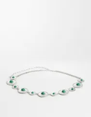 エイソス レディース アクセサリー ベルト ASOS DESIGN waist and hip green stone set chain beltone SILVER シルバーのサムネイル