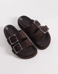 エイソス レディース シューズ サンダル ASOS DESIGN Floyd oversized buckle footbed sandals in chocolate SUEDETTE チョコレートのサムネイル
