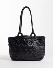 エイソス レディース バッグ レザー ASOS DESIGN leather woven tote bag Black ブラックのサムネイル
