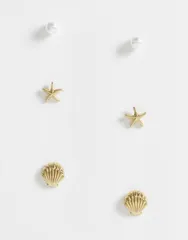 アクセサライズ レディース アクセサリー ピアス・イヤリング Accessorize Z Collection 3pack seashell earrings in 14kt gold plate Gのサムネイル