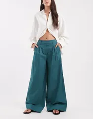 エイソス レディース ボトムス カジュアルパンツ ワイドレッグ ASOS DESIGN wide leg pants with turn up in teal part of a seteal ティール